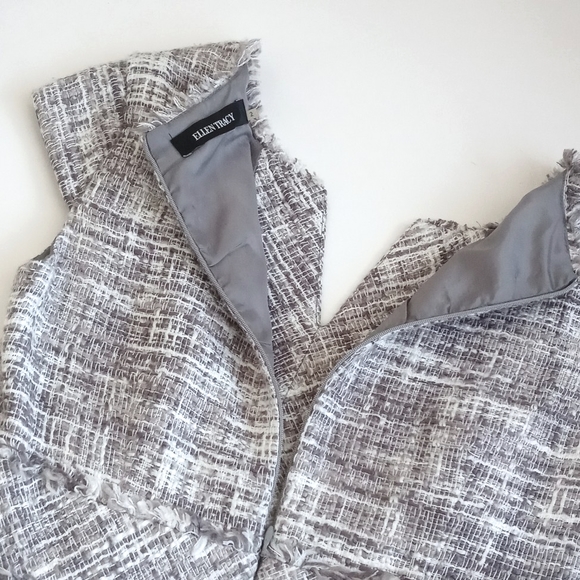 Ellen Tracy Women's Grey & White Tweed Short (Cap) Sleeve Sheath Shift Dress 2 - Picture 4 of 13